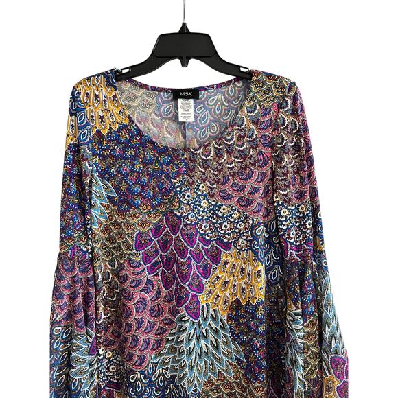 MSK Boho Bell Sleeve Dress M Multicolor Shift Dress EUC - Picture 4 of 14